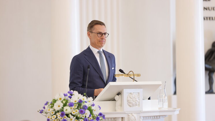 Soome president Alexander Stubb kõnet pidamas